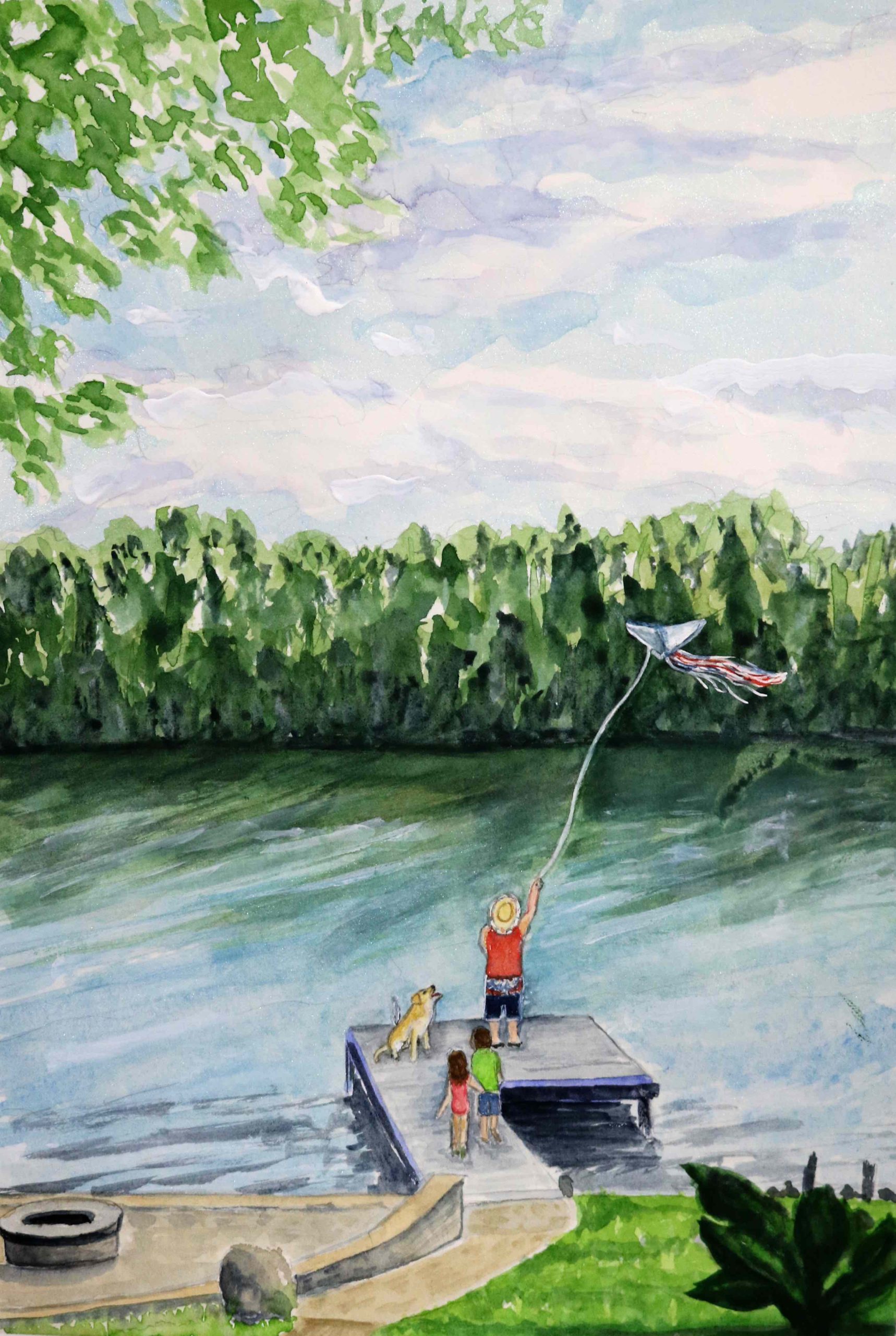 Portrait of man flying kite at lake